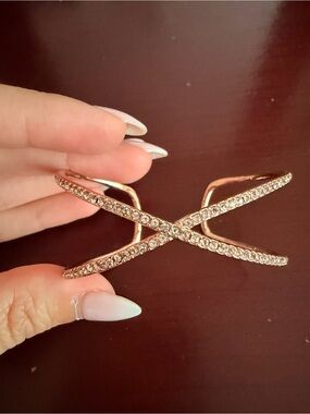 Crystal Pavé Rose Gold X Cuff Bracelet
